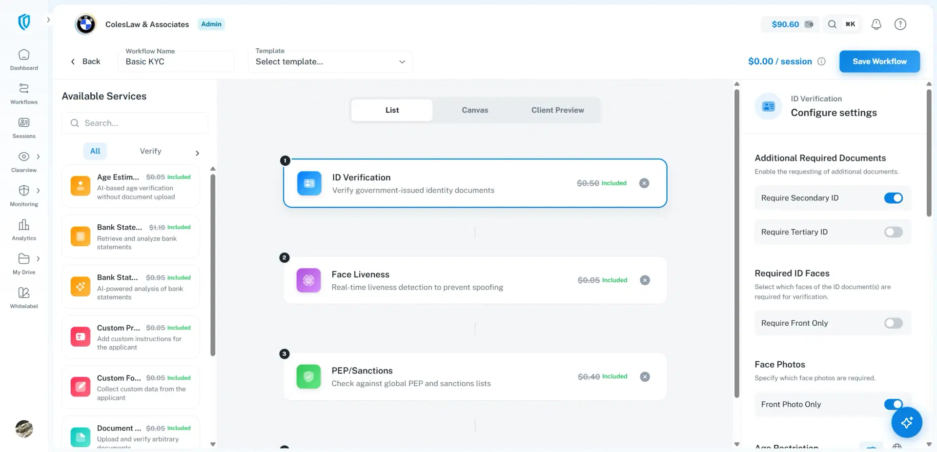 deepidv workflow builder interface