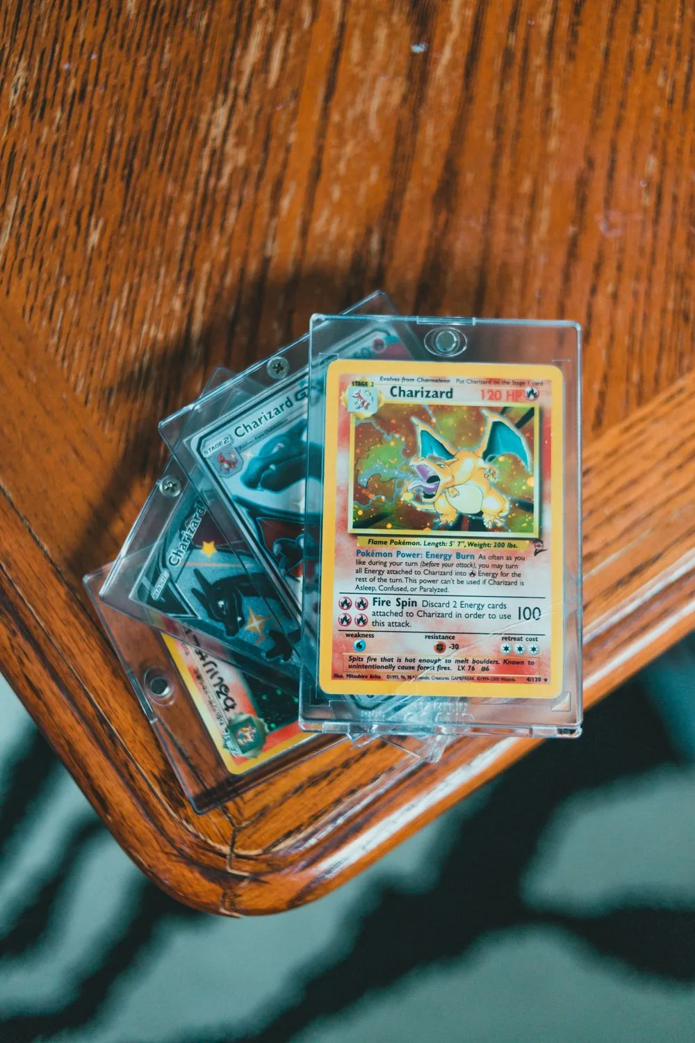 Graded vintage sports cards in protective cases